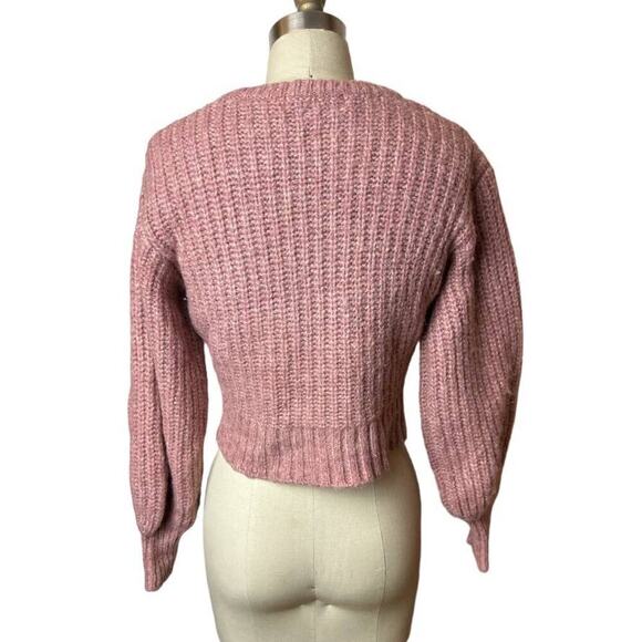 Astr Dusty Rose Crew Neck Cropped Pom Pom Sweater Women's Size S - Picture 3 of 6